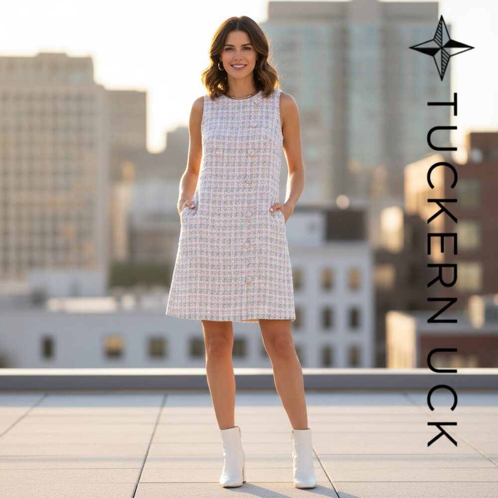 Tuckernuck Pink and White Tweed A-Line Mini Dress